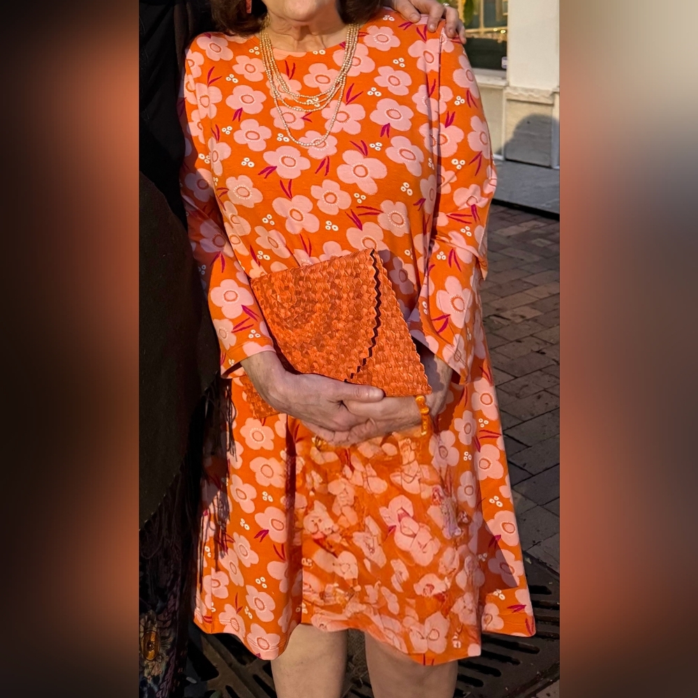 L Gudrun Sjoden Floral Dress or Tunic, Light Orange, Like-New Condition